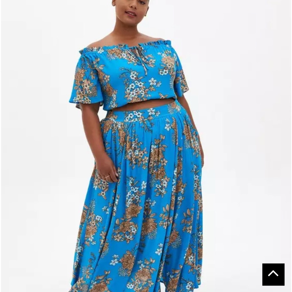Torrid Blue Brown Asymmetrical Maxi Skirt